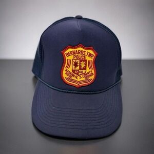 Vintage Bernards Twp Police Trucker Hat Navy Blue Basking Ridge NJ Snapback Cap
